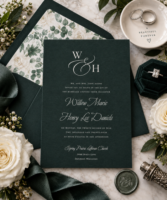 Willow Tree Wedding Invitation | Personalized White Ink Invitations