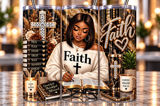 Faith Bronze & Black Marble 20 oz tumbler — full wrap view