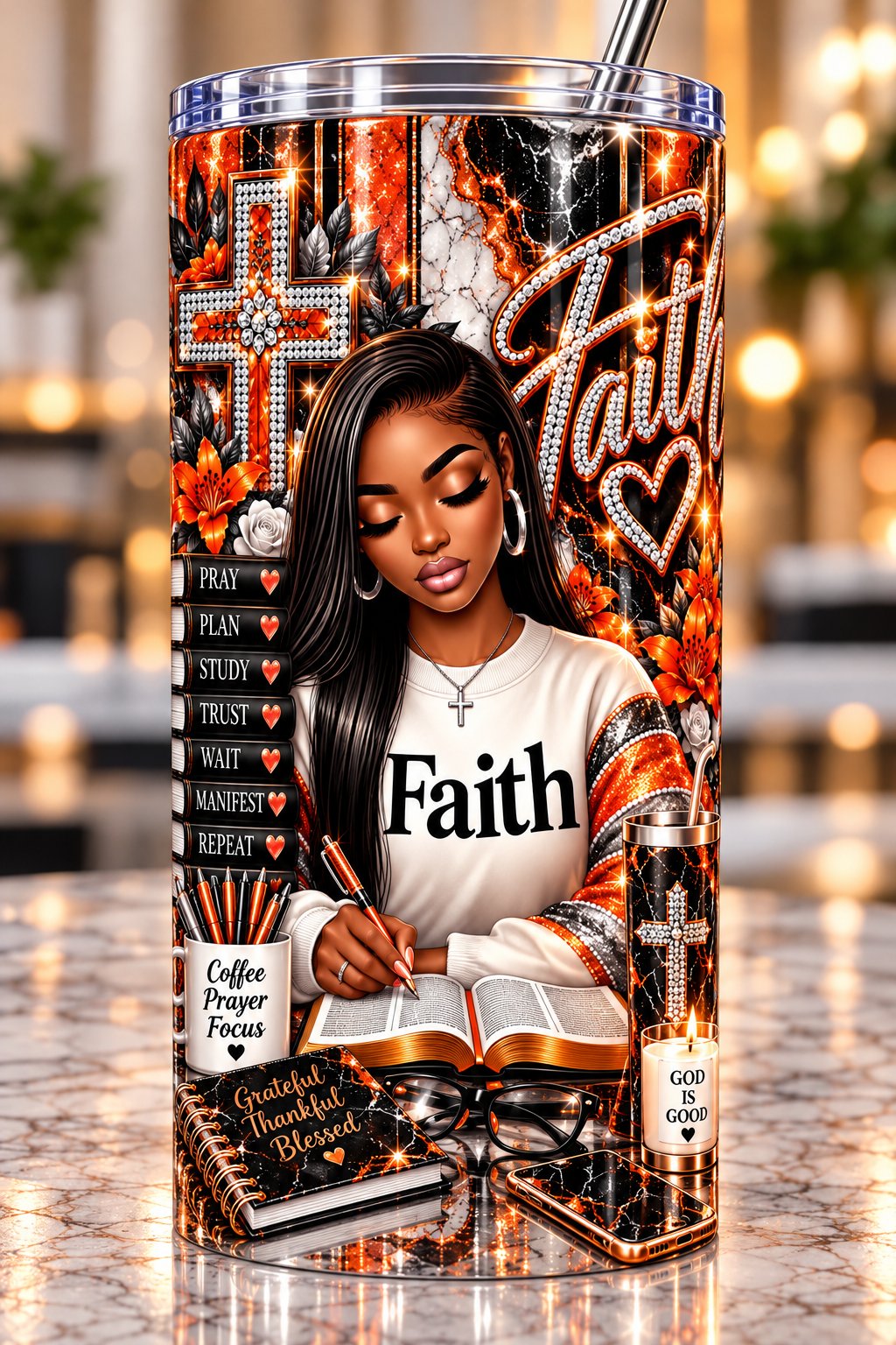 Faith Orange Marble Straight 20 oz tumbler