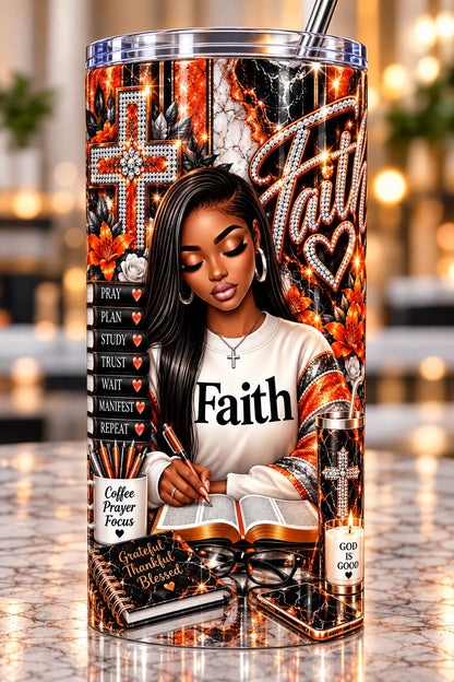 Faith Orange Marble Straight 20 oz tumbler