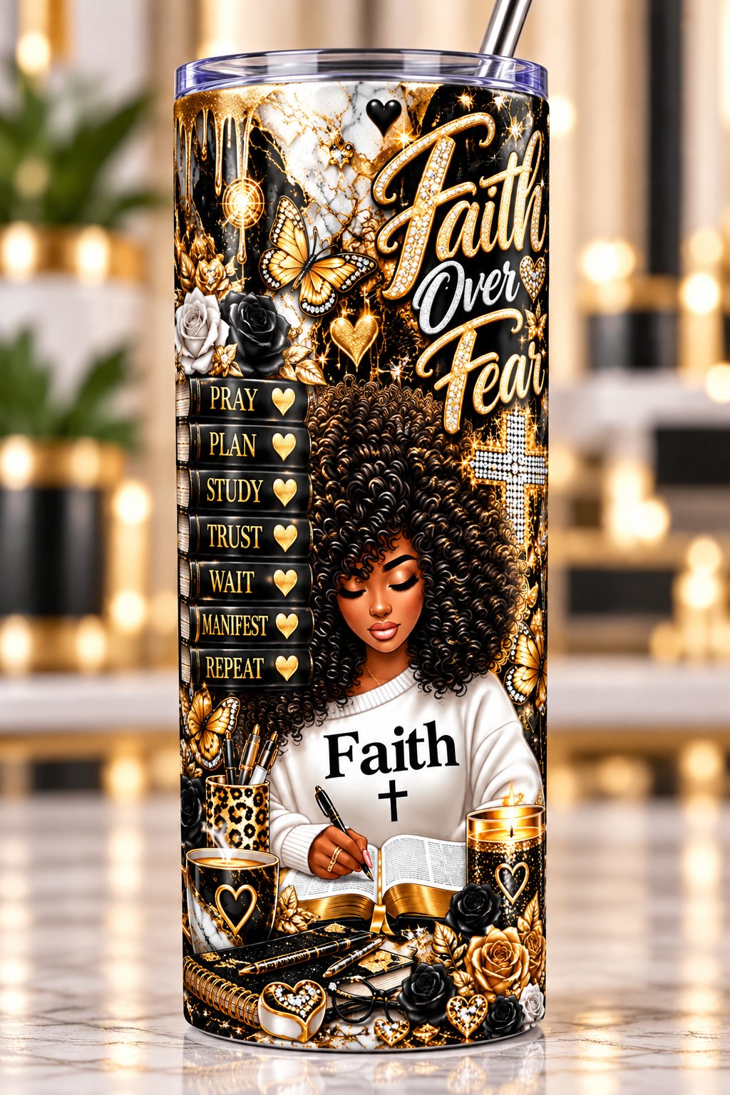 Faith Over Fear Marble 20 oz tumbler
