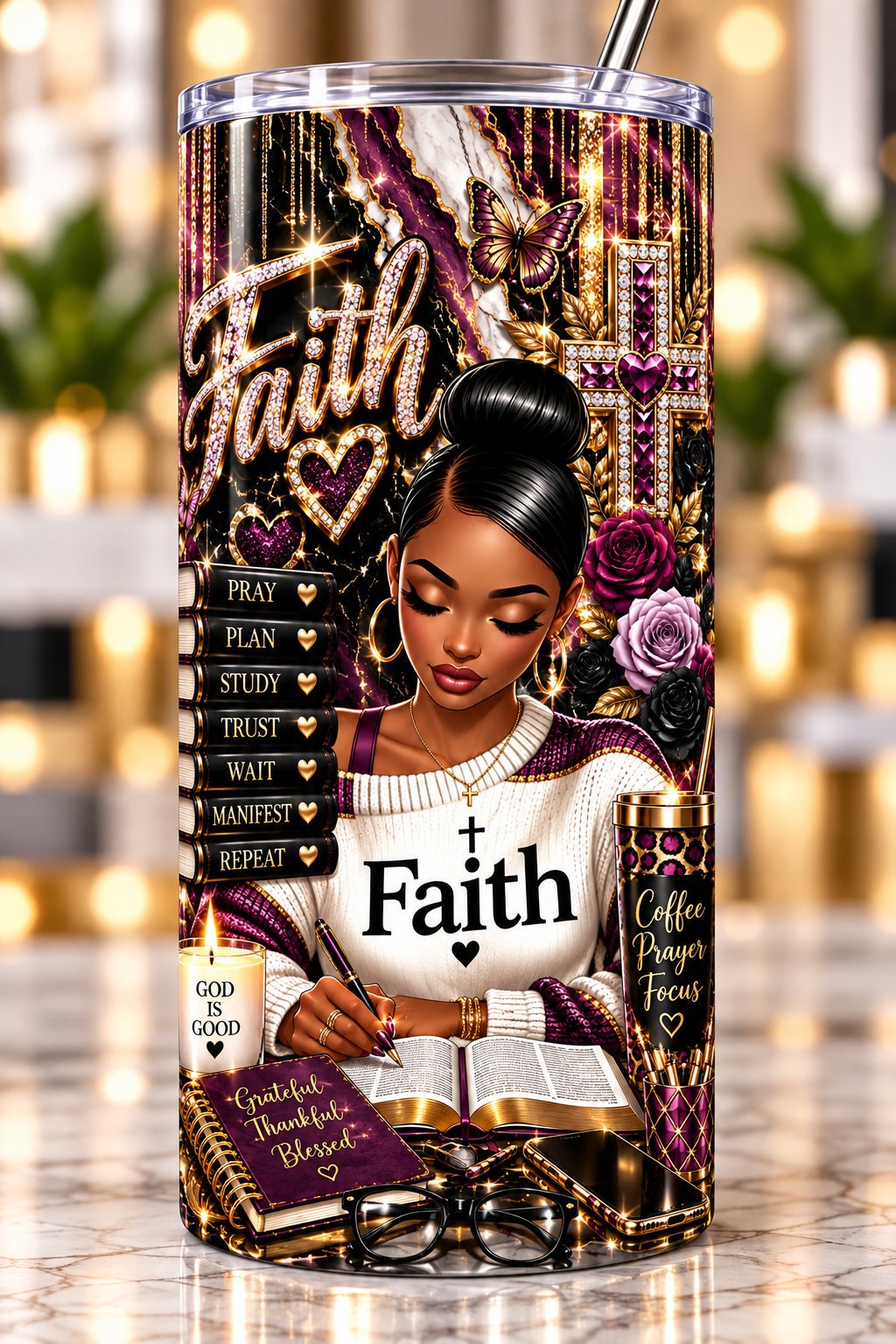 Faith Plum & Gold 20 oz tumbler
