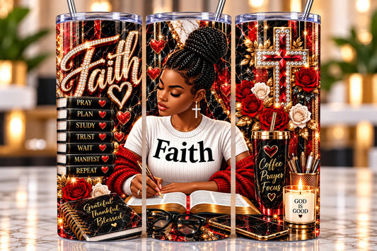 Faith Red & Black Marble 20 oz tumbler — full wrap view