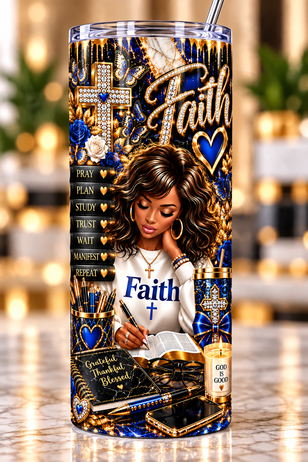 Faith Royal Blue & Gold 20 oz tumbler