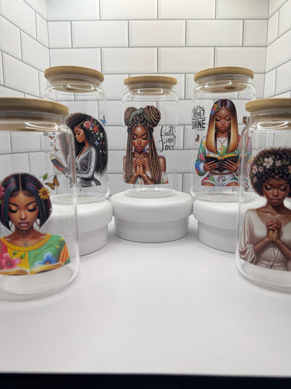 Praying Ladies Libby Drinking Glass | 16oz Glass Cup with Bamboo Lid & Straw | Christian Gift | Inspirational Drinkware