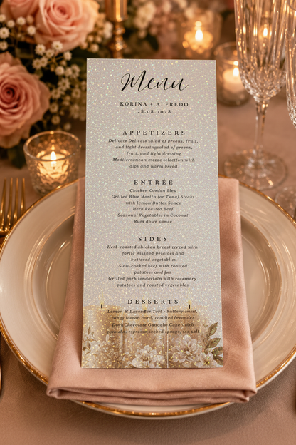 Romantic Wedding Menu 4x9 - LuxPaper Crystal Metallic 105LB