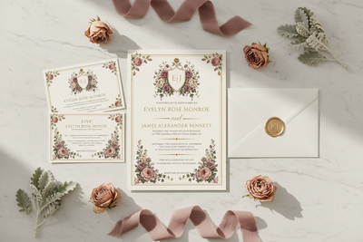 The Victoria Collection™ — Regal English Romance luxury wedding stationery flat lay