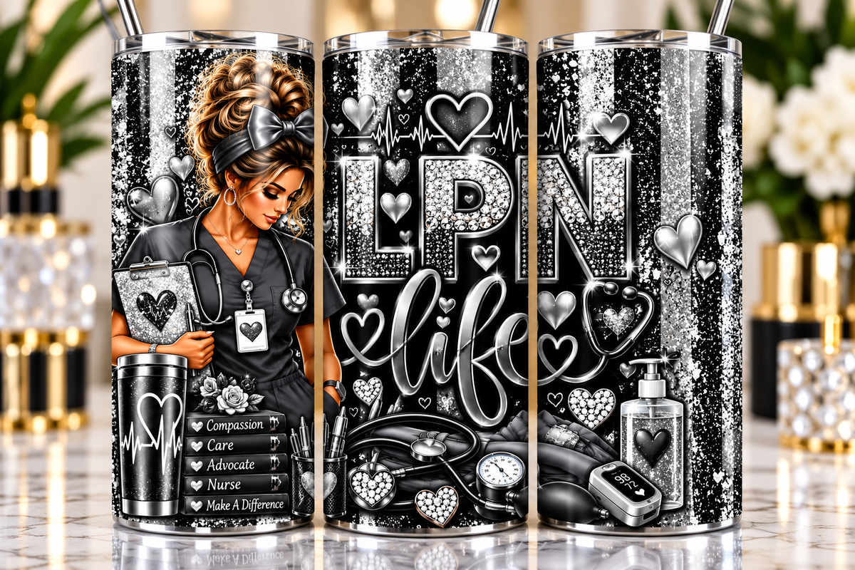 LPN Life 20 oz tumbler — Black & Silver Blonde