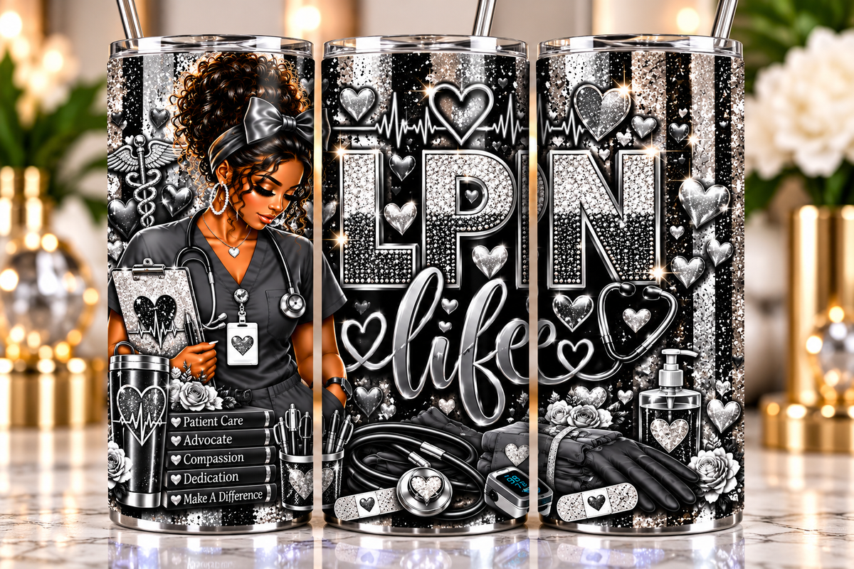 LPN Life 20 oz tumbler — Black & Silver Brunette