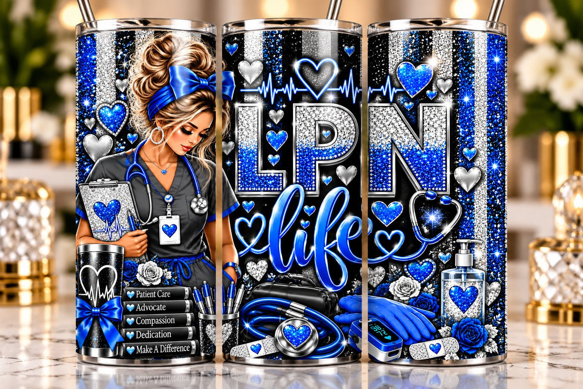LPN Life 20 oz tumbler — Royal Blue Blonde