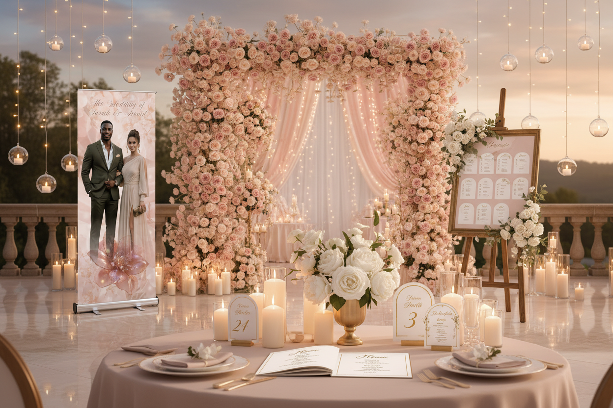 Luxury Wedding Hero with Real Products