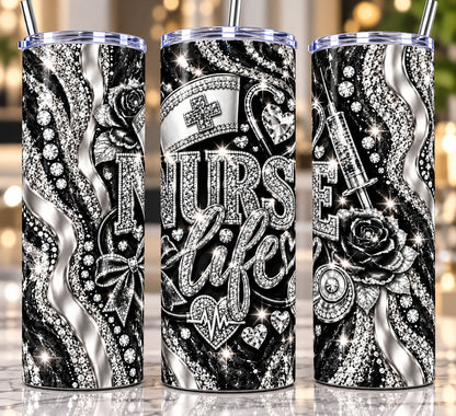 Nurse Life 20 oz tumbler — Black & Silver