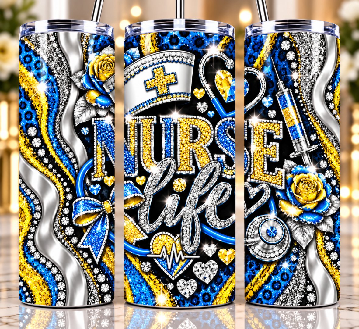 Nurse Life 20 oz tumbler — Blue & Gold