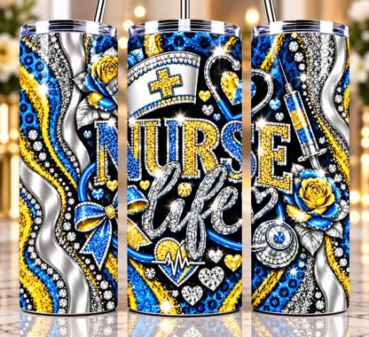 Nurse Life 20 oz tumbler — Blue & Gold