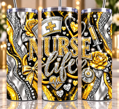 Nurse Life 20 oz tumbler — Gold
