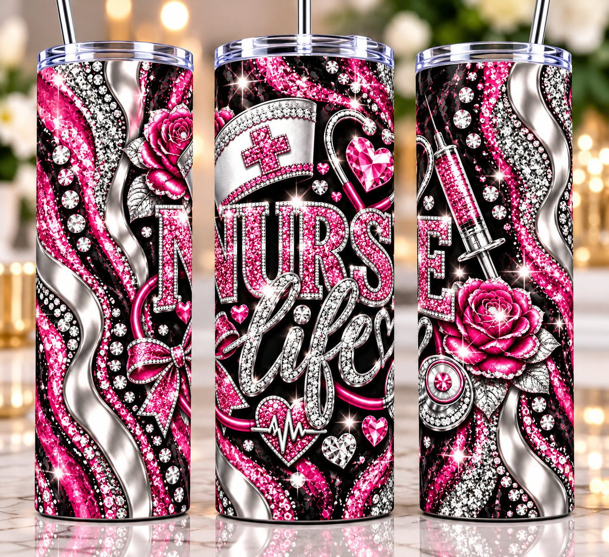 Nurse Life 20 oz tumbler — Hot Pink