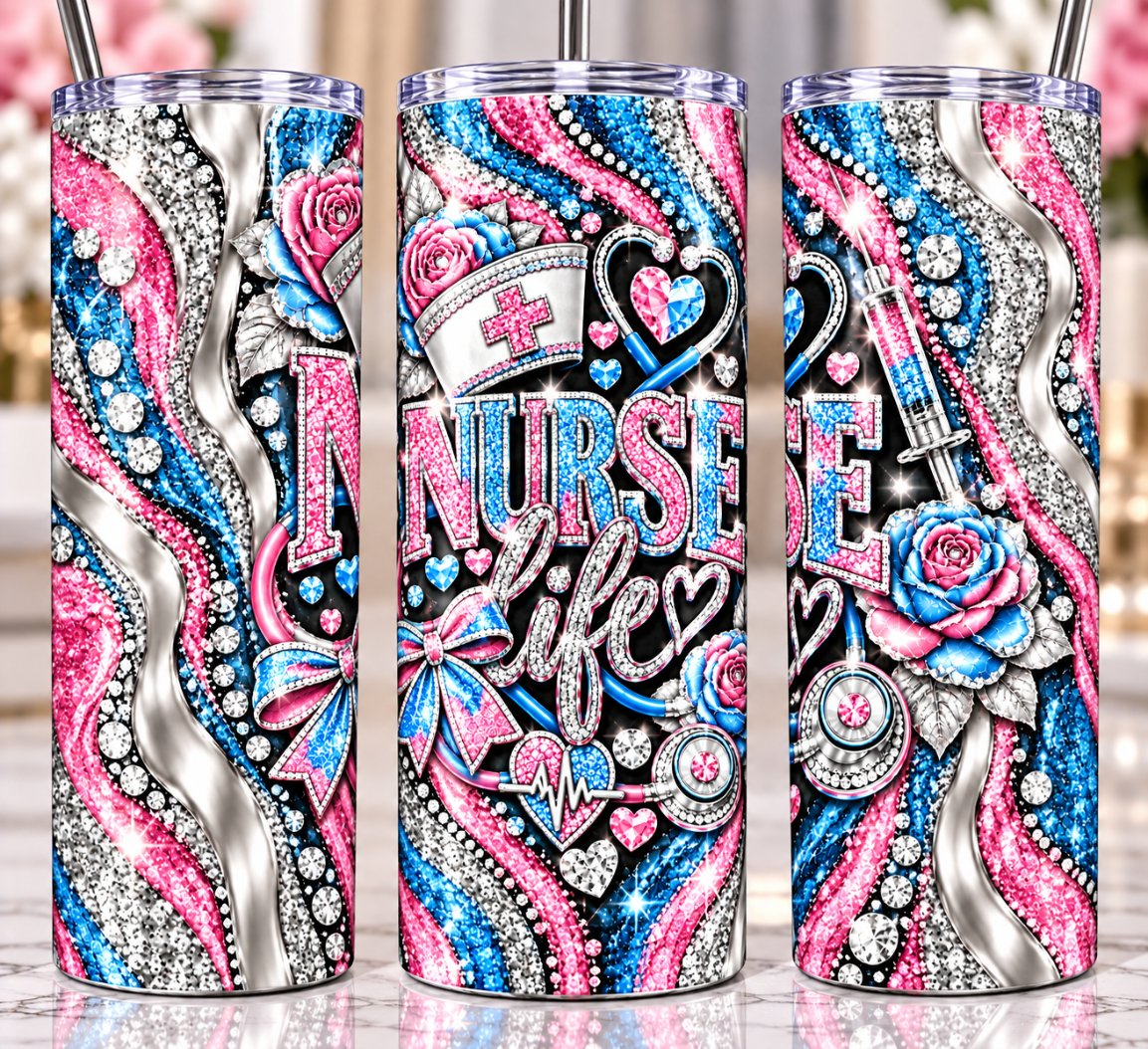 Nurse Life 20 oz tumbler — Pink & Blue