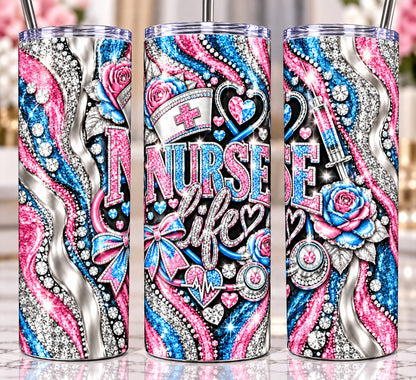 Nurse Life 20 oz tumbler — Pink & Blue