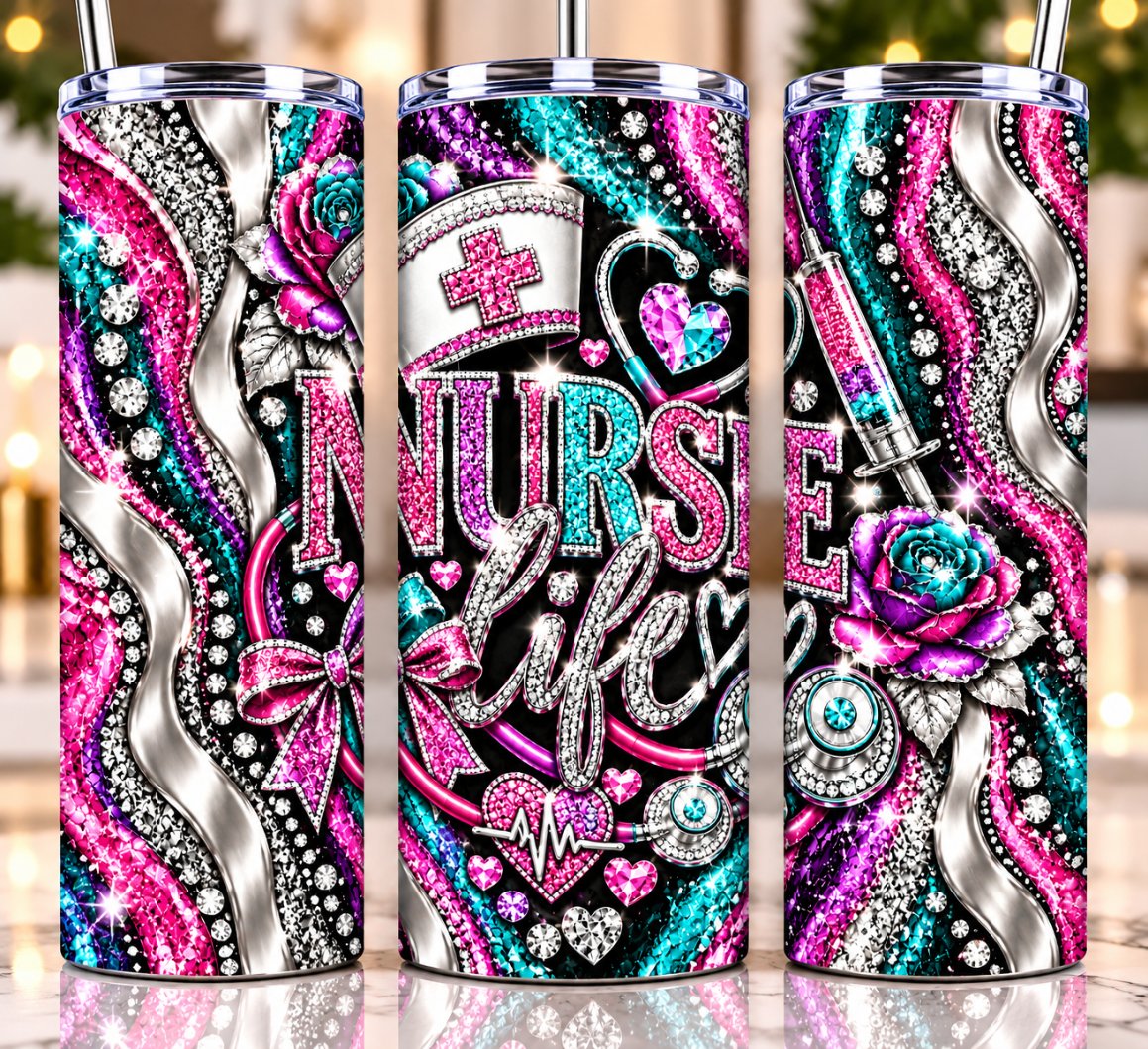 Nurse Life 20 oz tumbler — Pink Multi