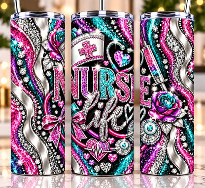 Nurse Life 20 oz tumbler — Pink Multi