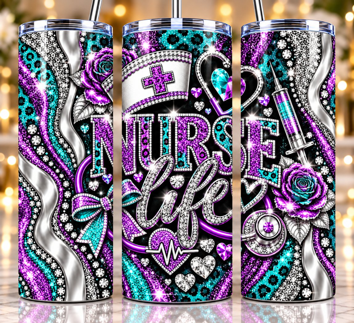 Nurse Life 20 oz tumbler — Purple Teal Leopard