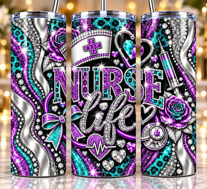 Nurse Life 20 oz tumbler — Purple Teal Leopard