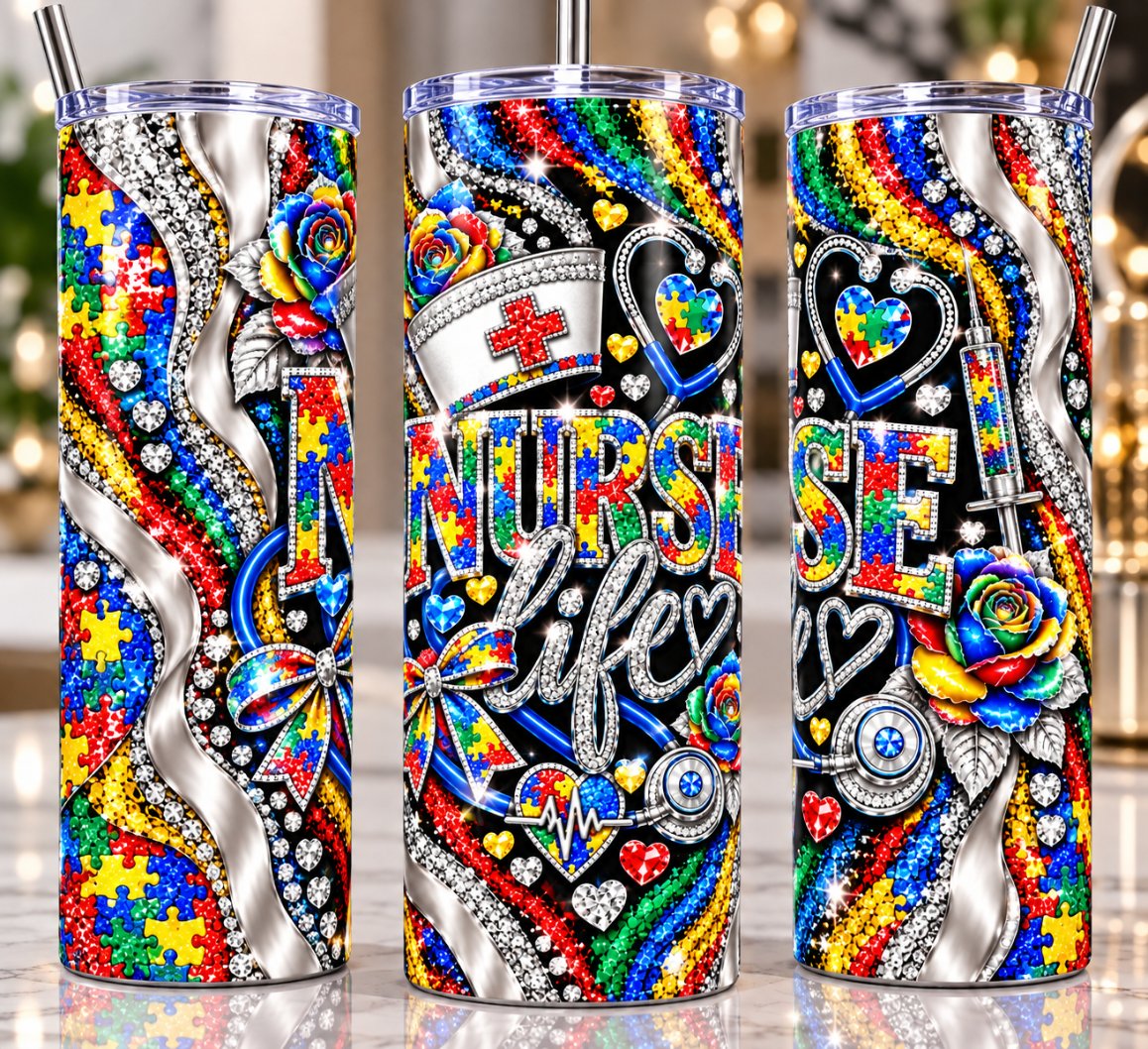 Nurse Life 20 oz tumbler — Rainbow Puzzle