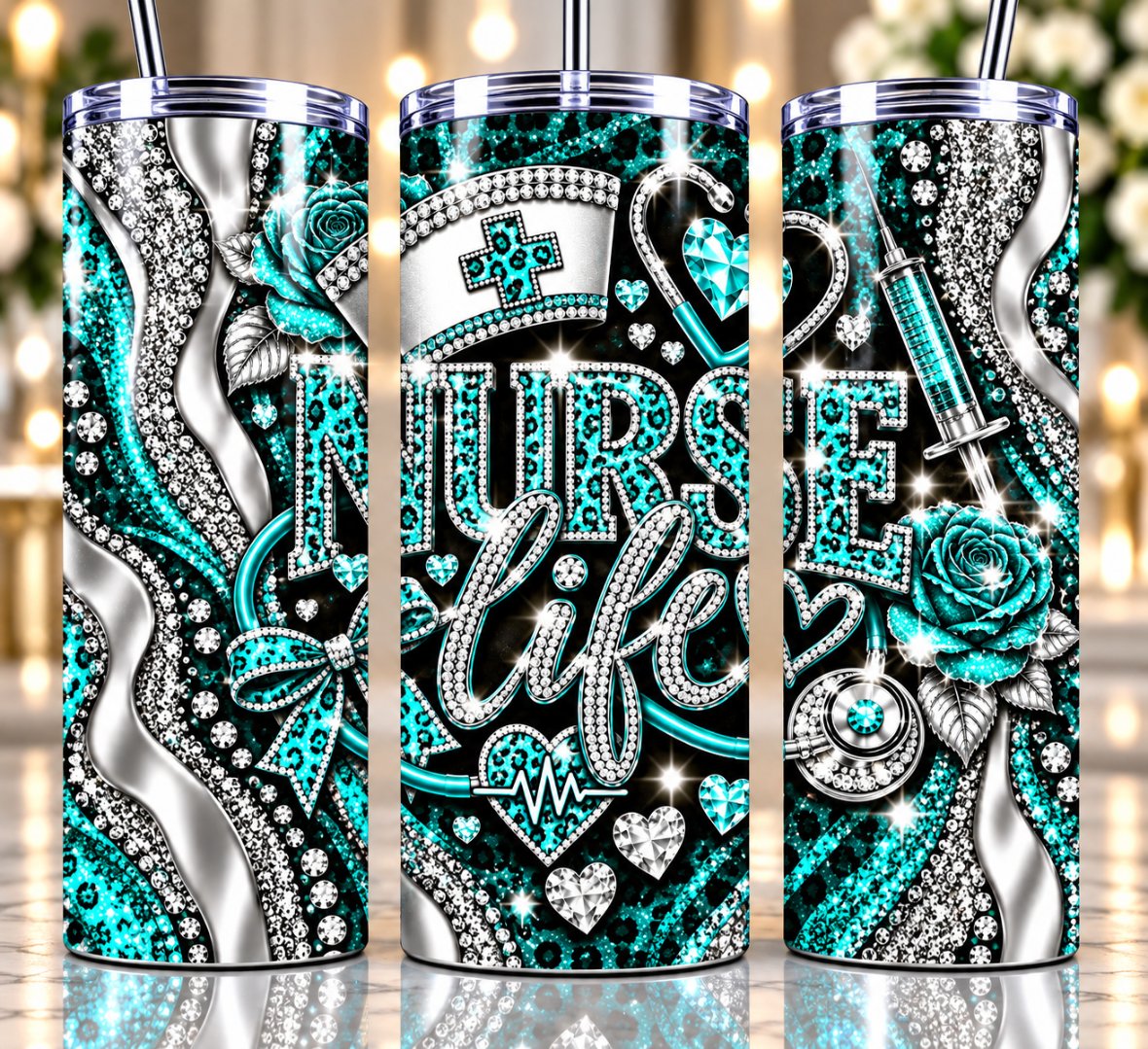 Nurse Life 20 oz tumbler — Teal Leopard