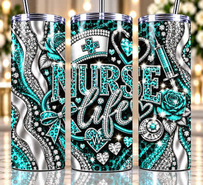 Nurse Life 20 oz tumbler — Teal Leopard