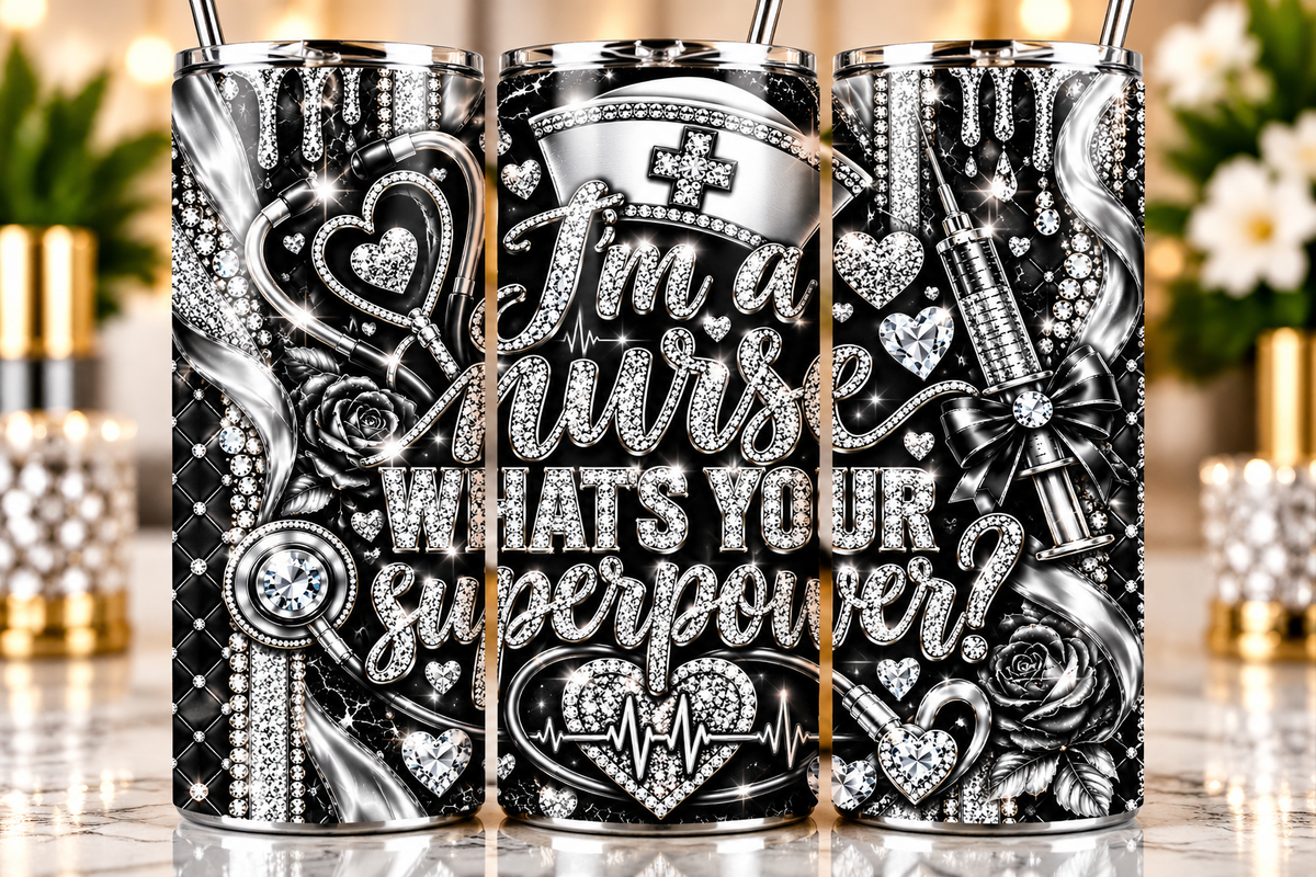 I'm a Nurse, What's Your Superpower? 20 oz tumbler — Black & Silver