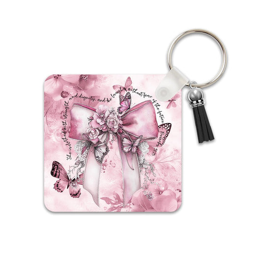 Pink Bow Inspirational Rectangle Keychain - S & M Unique Shirts, LLC