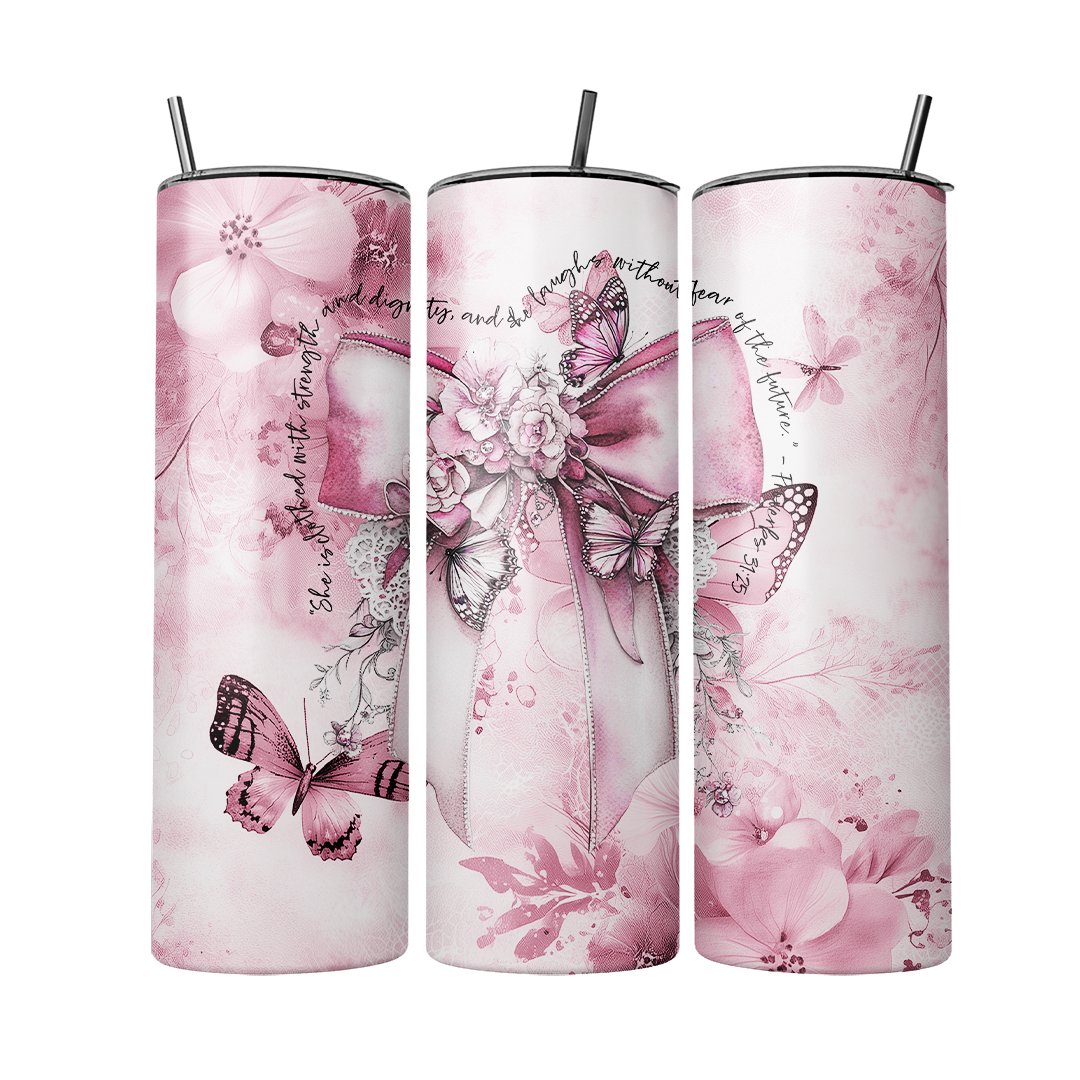 Pink Bow Inspirational Tumbler - S & M Unique Shirts, LLC