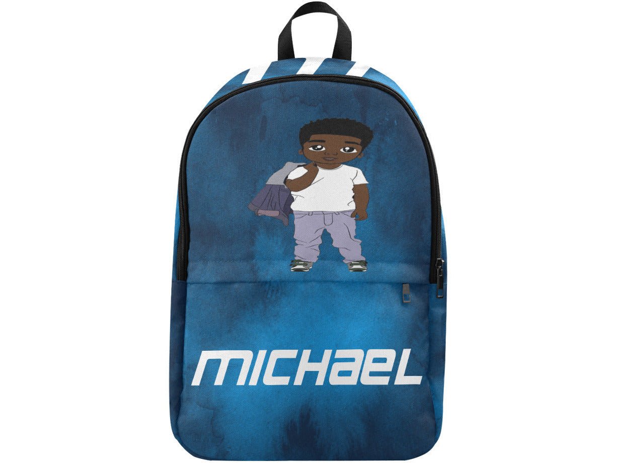 Custom Afro Boy Navy Blue Backpack - smuniqueshirts