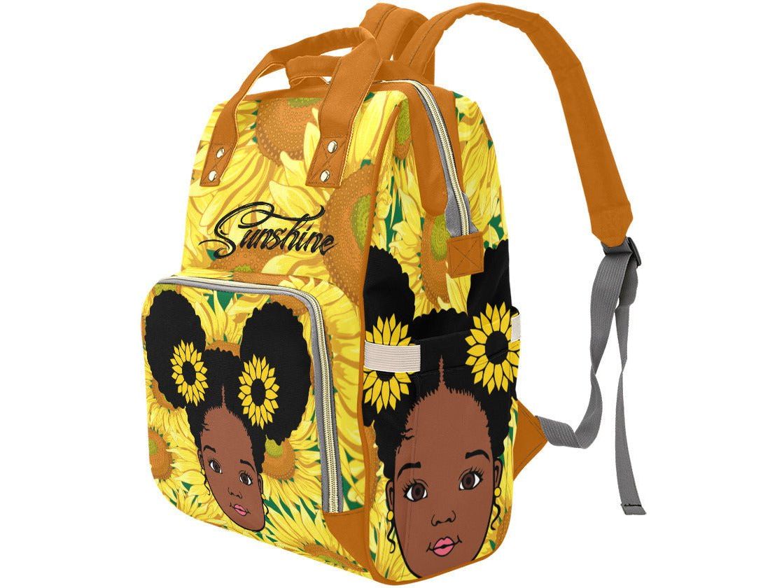 african backpack for kids Custom Afro Girl w/Sunflower Bows Bag