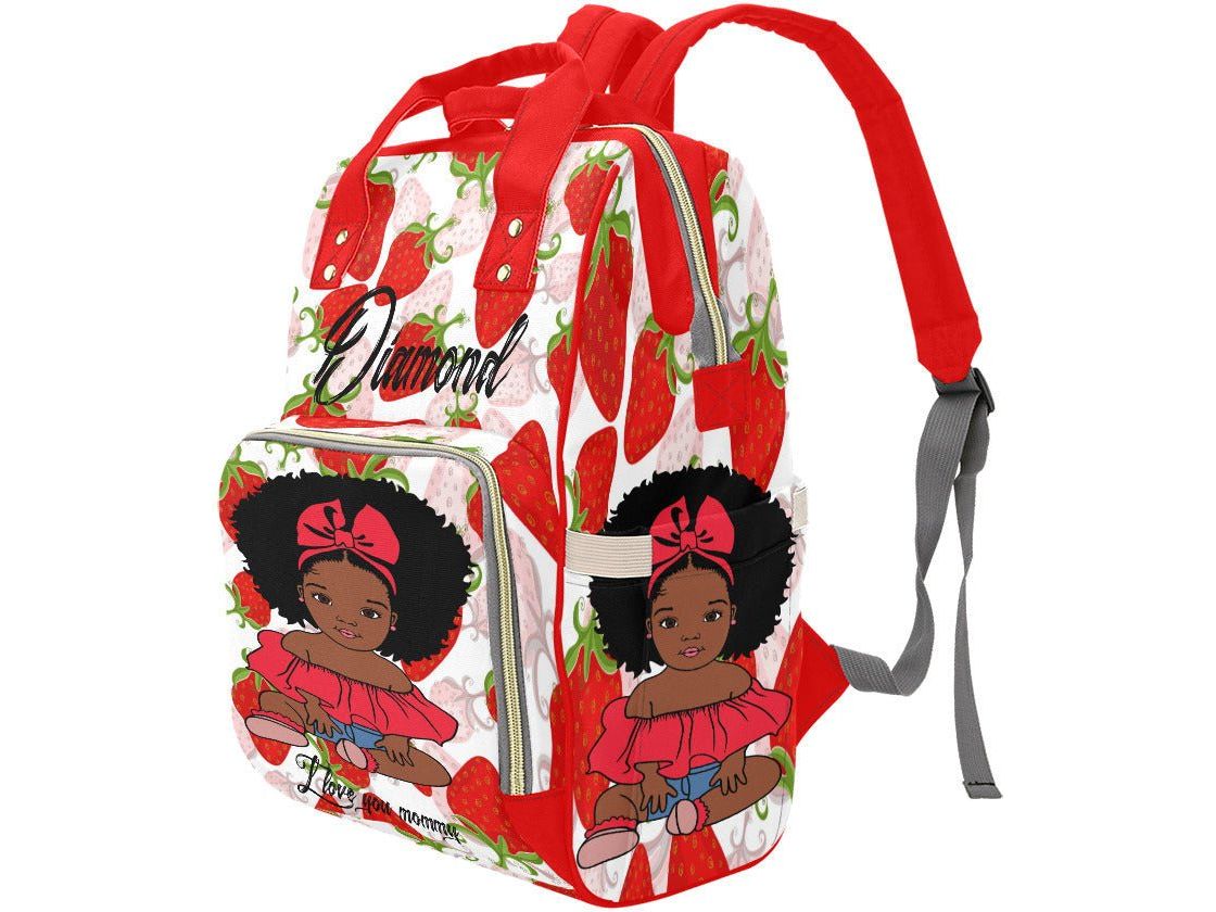 Custom Afro Girl Red Strawberry Diaper Bag - smuniqueshirts