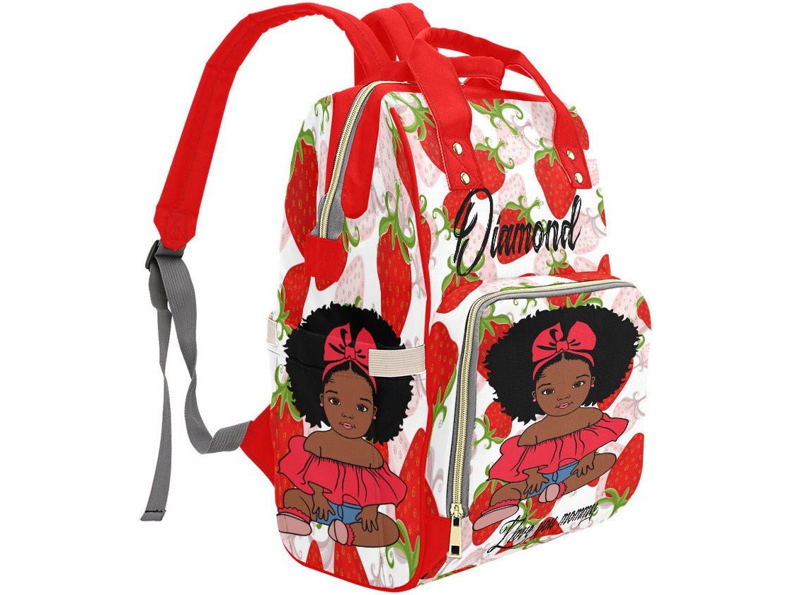 Custom Afro Girl Red Strawberry Diaper Bag - smuniqueshirts