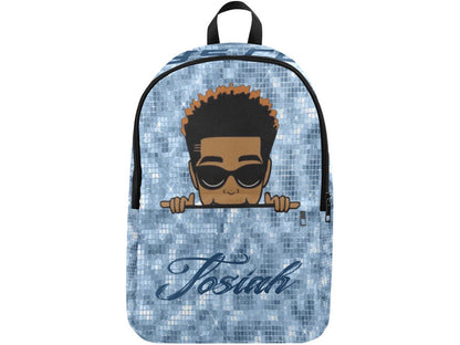 Custom Afro Boy Light Blue Backpack - smuniqueshirts