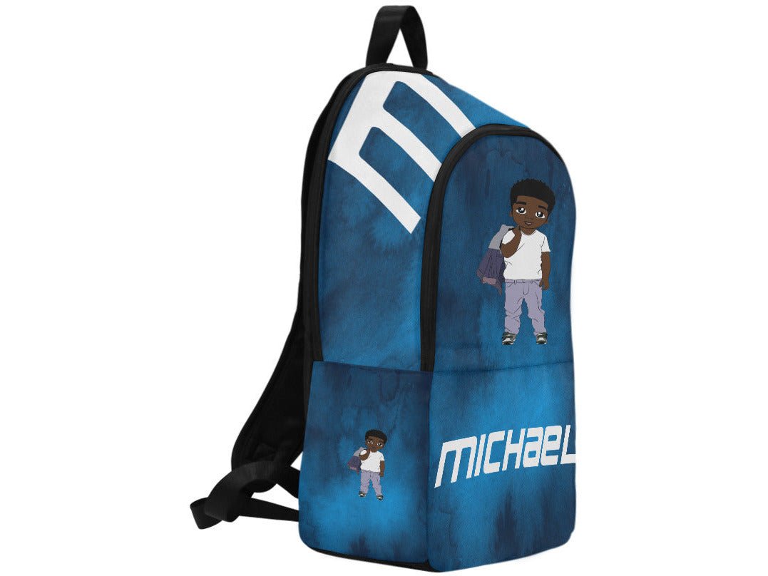 Custom Afro Boy Navy Blue Backpack - smuniqueshirts