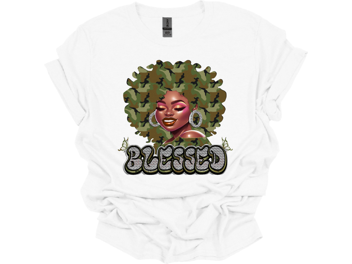 Camouflage Blessed Lady with butterflies - smuniqueshirts
