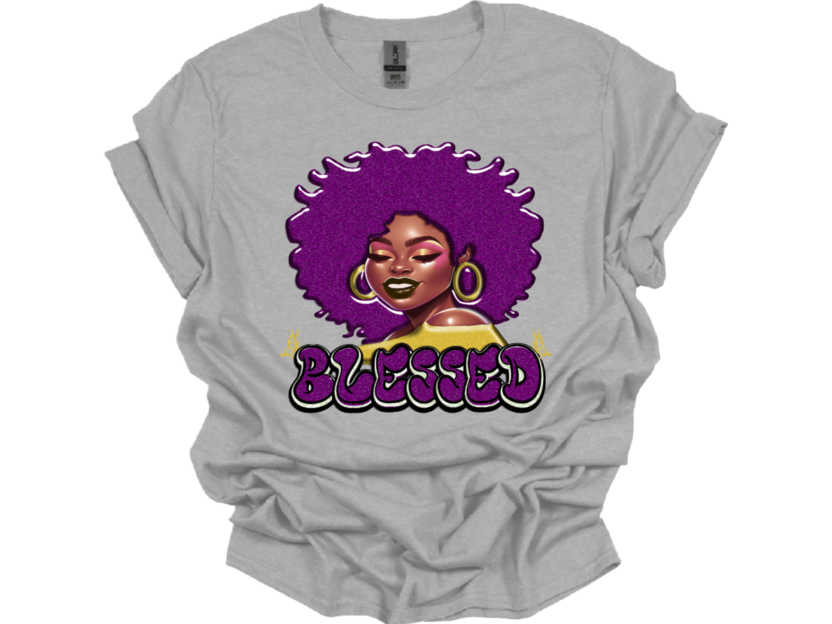 Purple Afro Blessed Lady with butterflies - smuniqueshirts