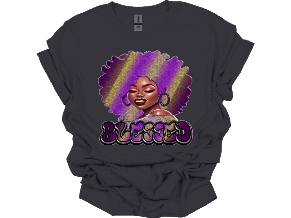 Purple and Gold Afro Blessed Lady - smuniqueshirts