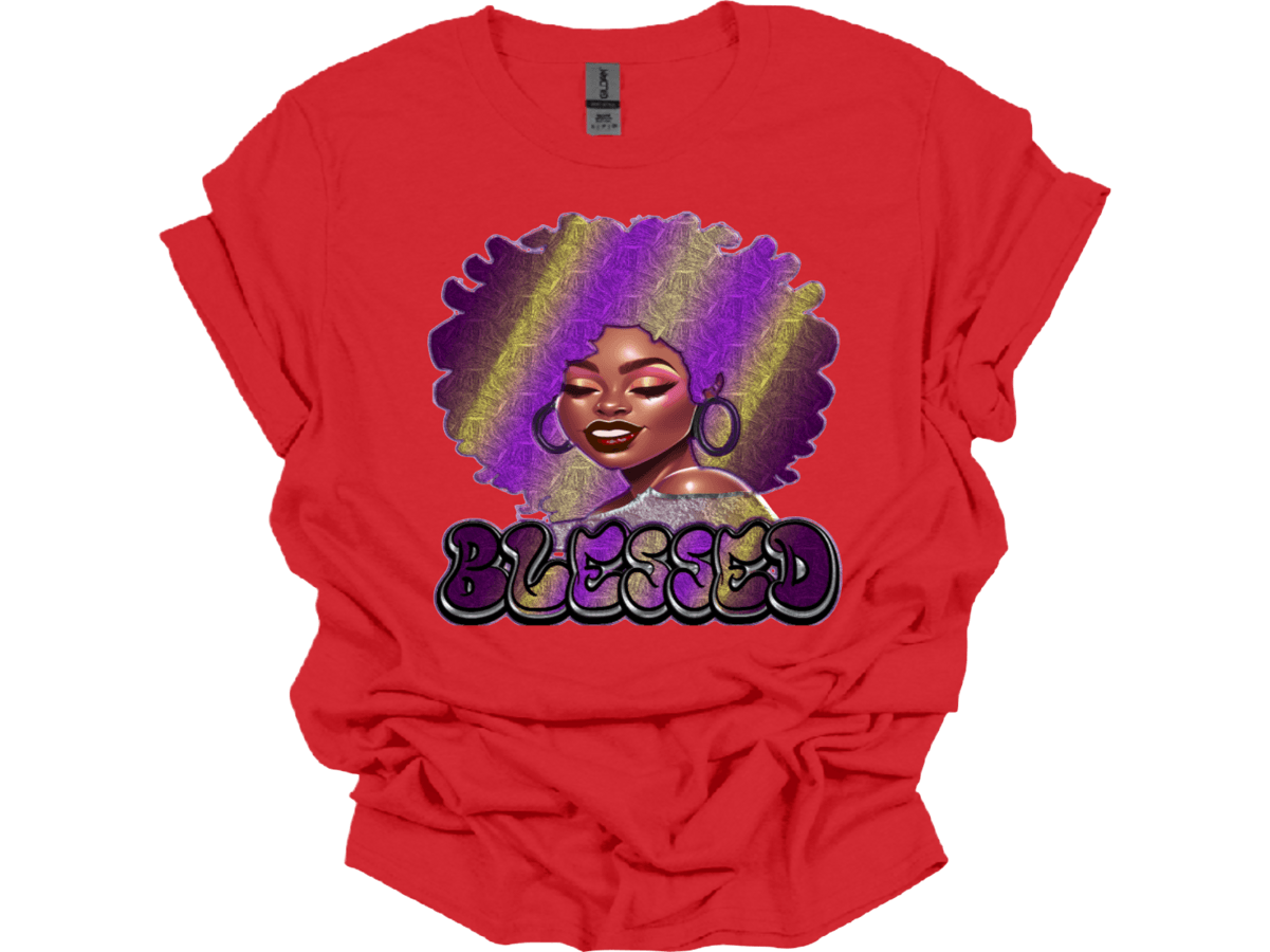 Purple and Gold Afro Blessed Lady - smuniqueshirts