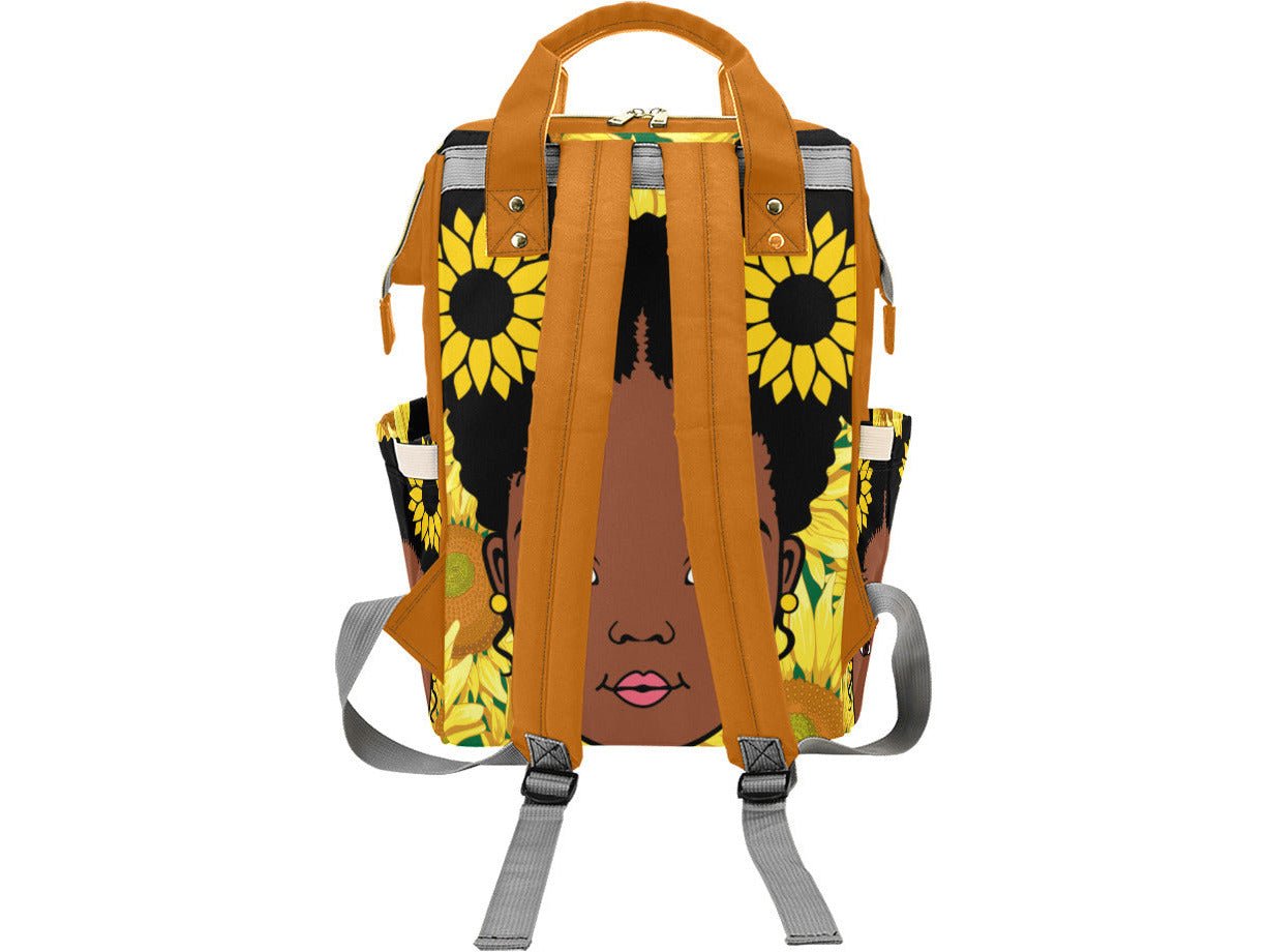 Custom Afro Girl with Sunflower Bows Diaper Bag - smuniqueshirts