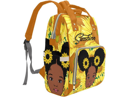 Custom Afro Girl with Sunflower Bows Diaper Bag - smuniqueshirts