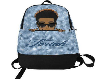 Custom Afro Boy Light Blue Backpack - smuniqueshirts