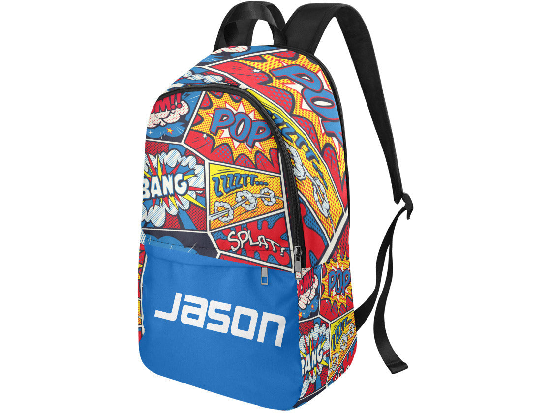 Custom Comic Book Blue Boy Backpack - smuniqueshirts