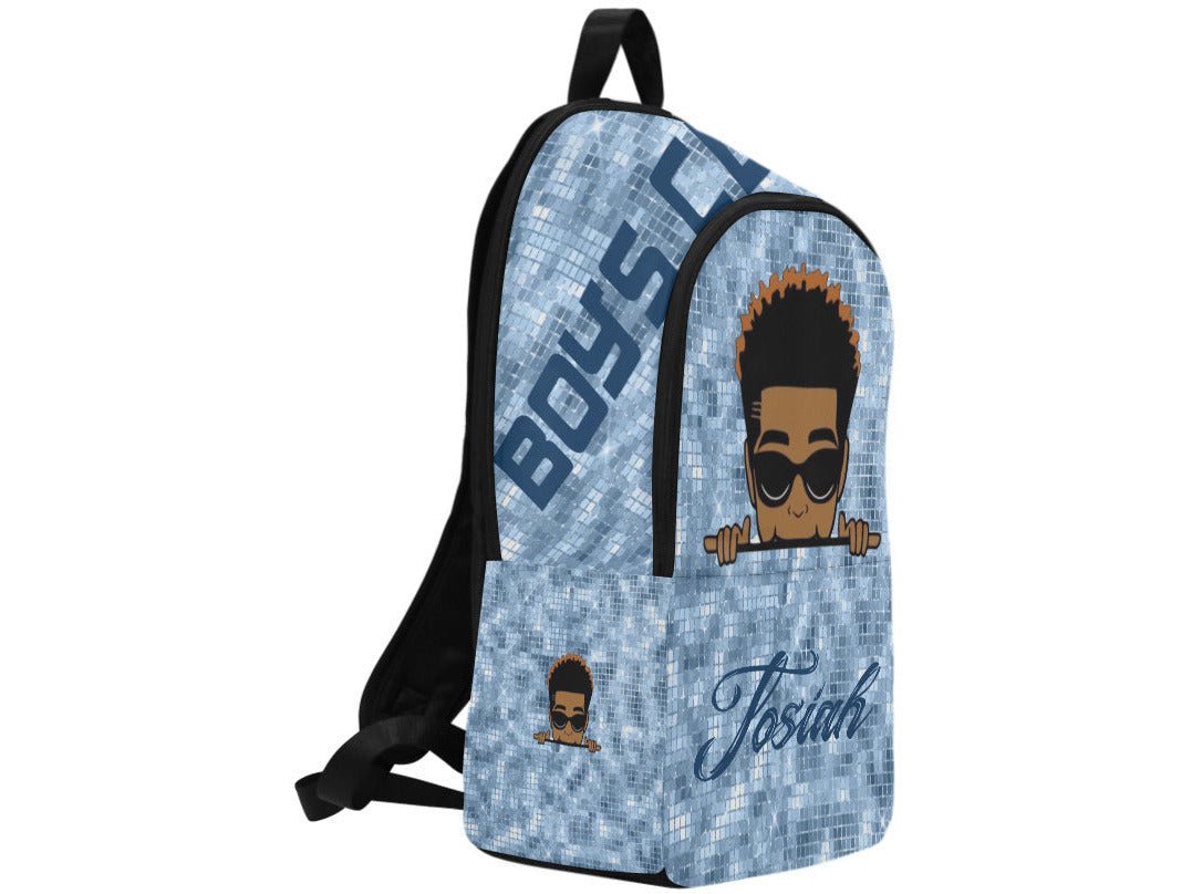 Custom Afro Boy Light Blue Backpack - smuniqueshirts