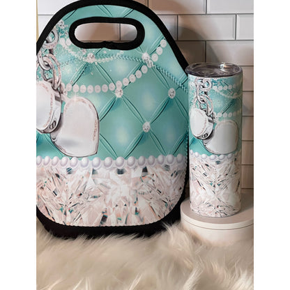 Purse luxury Designer Inspired Lunch Tote, and Tumbler Set